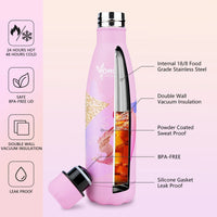 Stainless Steel Water Bottle 17 oz 500ml Pink Phoenix Design Insulated for Hot and Cold Drinks BPA-Free Double Layer Vacuum