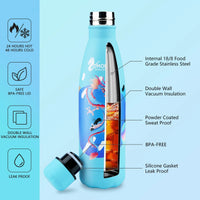 Stainless Steel Water Bottle 17 oz 500ml Blue Dragon Design Insulated for Hot and Cold Drinks BPA-Free Double Layer Vacuum