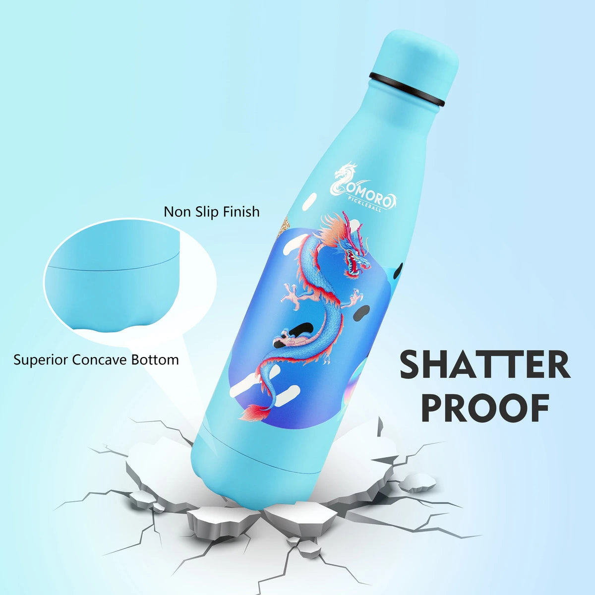 Stainless Steel Water Bottle 17 oz 500ml Blue Dragon Design Insulated for Hot and Cold Drinks BPA-Free Double Layer Vacuum