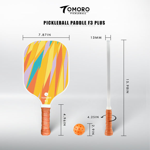 TOMORO Fiberglass Pickleball Paddle Vitality Orange F3 Plus Dimensions