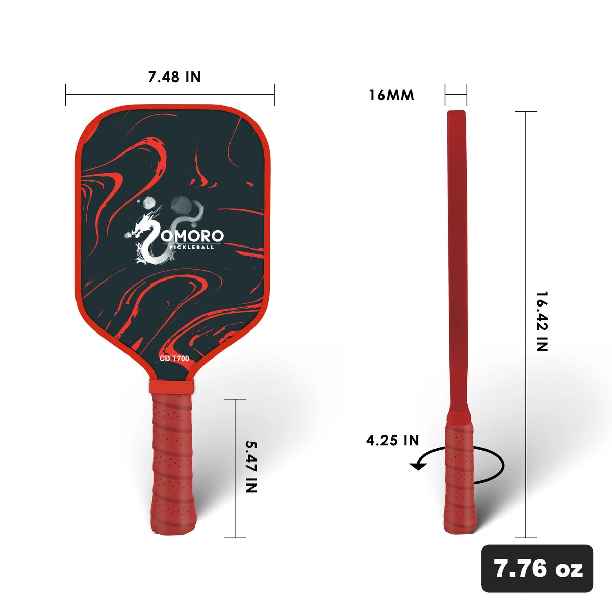 T700 Raw Carbon Fiber 16mm Pickleball Paddle Dragon-Designer Collection