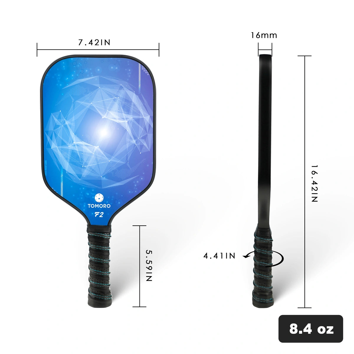 Pickleball Paddle 16mm Galaxy Blue F2 for Intermediate