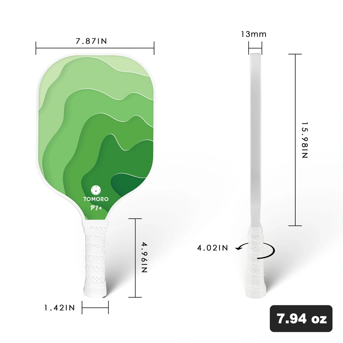 Pickleball Paddle 13mm Ripple Green F1 Plus for Beginners